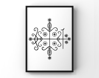 Veve Papa Legba Voodoo lwa Symbol Print Loa Sigil New Orleans Magic Poster Talisman Occultism Protection Haitian Wall Decor African Art