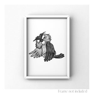 Archimedes Owl The Sword in the Stone Walt Disney Animal Illustration Print Vintage Retro Pet Poster Art