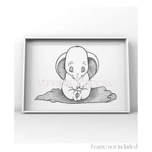 Dumbo Elephant Print Sketch Walt Disney Illustration Nursery Drawing Baby Animal Wall Art Poster Sleep