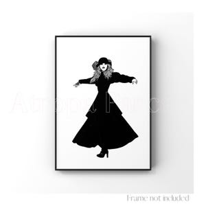 Impresión de retrato de Stevie Nicks, dibujo de bruja, wicca, mística, Rhiannon, póster retro, decoración de pared minimalista, arte de cantante Stephanie Lynn