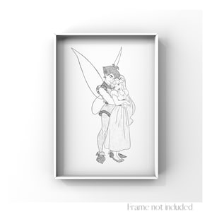 Thumbelina & Cornelius Print Sketch Fairy Illustration Lover Drawing Wall Art Poster