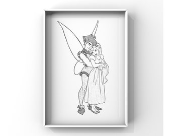 Thumbelina & Cornelius Print Sketch Fairy Illustration Lover Drawing Wall Art Poster