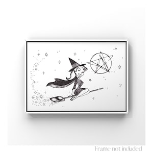 Bewitched Elizabeth Montgomery Samantha Stephens Illustration Druck Hexe Zeichnung Skizze Retro Wand Dekor Vintage Poster Kunst