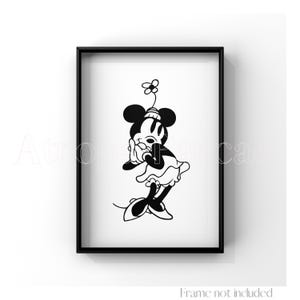 Minnie Mouse Print Walt Disney Illustration Anime Drawing Vintage Pet Retro Poster Mickey Minimalist Art 1928