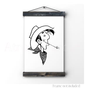 Lucky Luke Print Western Comic Illustration Cowboy Drawing Cartoon Vintage Poster Art Minimalist Retro