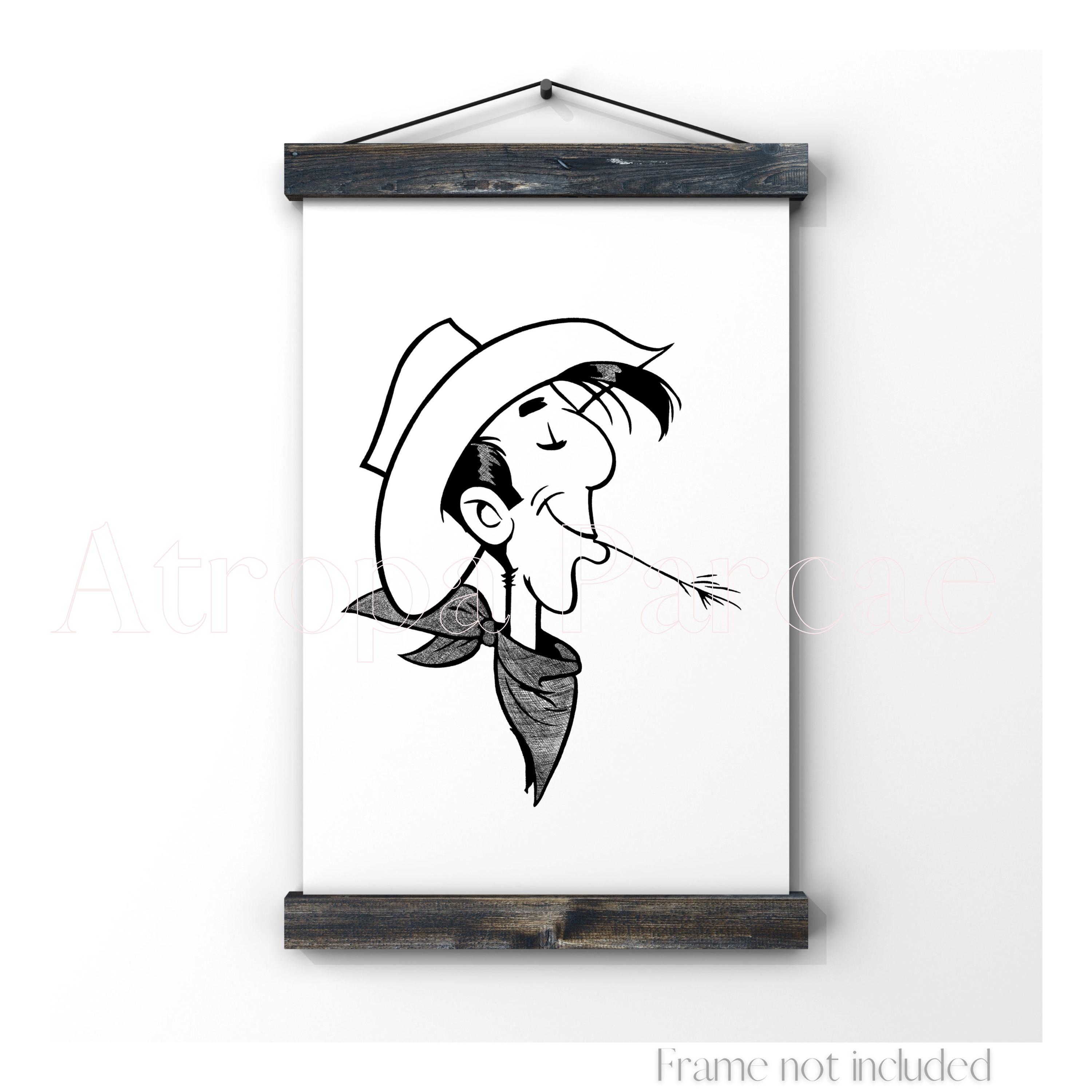 Lucky Luke Print Western Comic Illustration Cowboy Drawing Cartoon