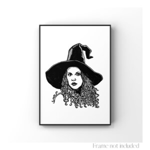 Retrato de Stevie Nicks, dibujo de bruja, wicca, mística, Rhiannon, gitana, póster, decoración de pared bohemia, arte de cantante, Stephanie Lynn