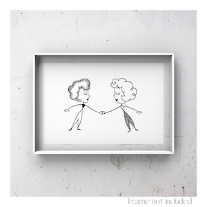Lucy & Ethel Print I Love Lucy Sketch Vintage Illustration Drawing Best Friend Wall Art Poster