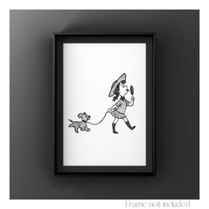 Digital Download Puppy & Young Lady Print 101 Dalmatians Drawing Dog Mom Walt Disney Illustration Anime Poster
