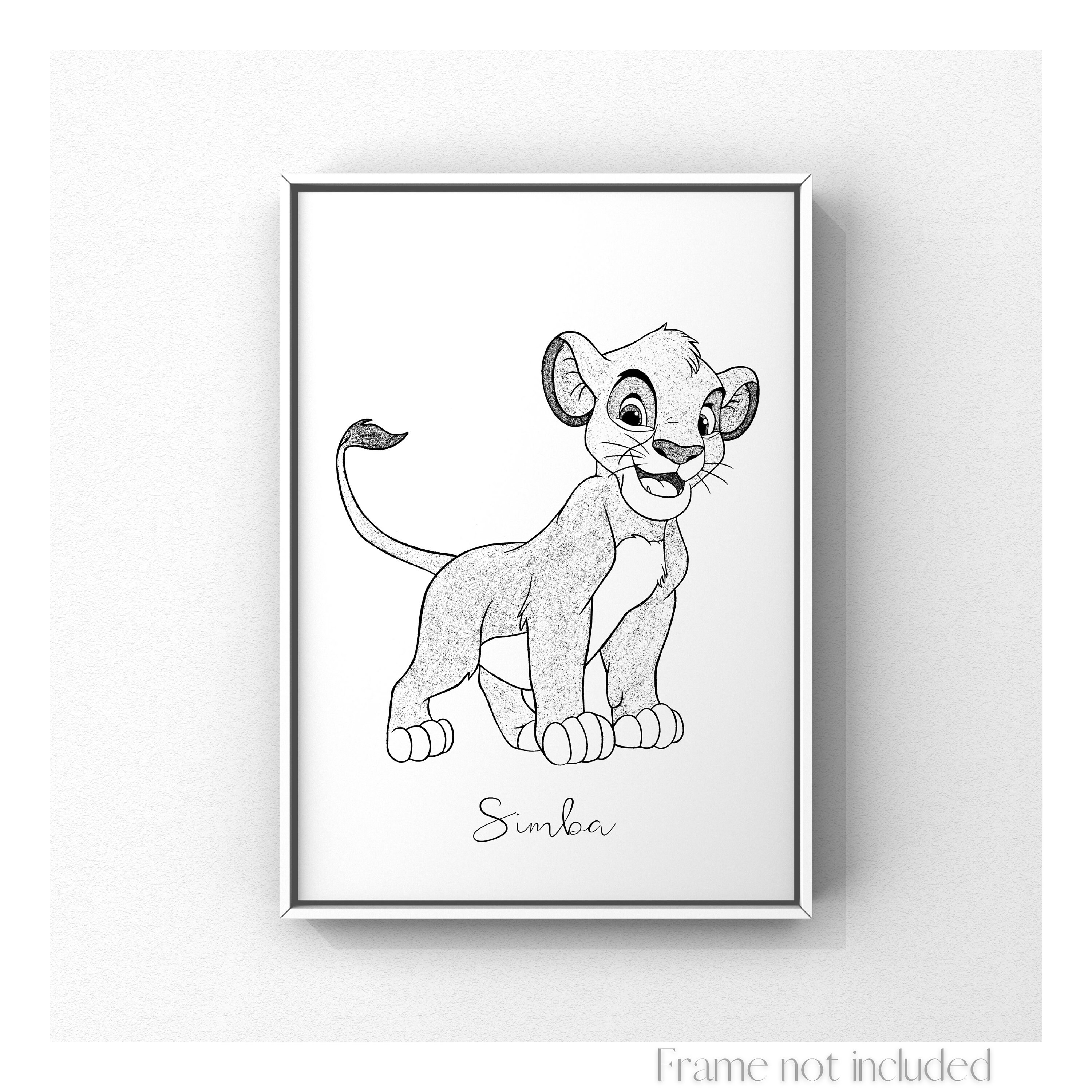 Simba Print Lion King Drawing Walt Disney Illustration Nursery Baby ...