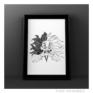 Digital Download Cruella de Vil Print 101 Dalmatians Drawing Villain Walt Disney Illustration Anime Poster