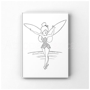 Preening Pixie TinkerBell Fairy Print Peter Pan Walt Disney Illustration Neverland J. M. Barrie Drawing Art Sketch Vintage Poster Printable