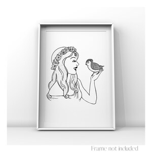 The Goddess of Spring Print Persephone Drawing Walt Disney Illustration Vintage Poster Art Minimalist Bird Animal