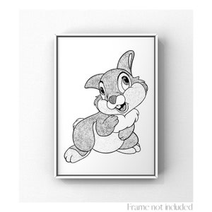 Thumper Bambi Print Walt Disney Illustration  rabbit Drawing Baby Animal Vintage Art Poster