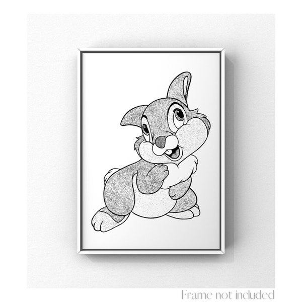 Thumper Bambi Print Walt Disney Illustration  rabbit Drawing Baby Animal Vintage Art Poster