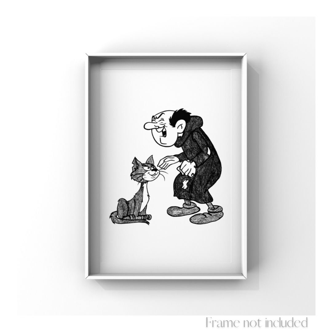 Gargamel & Azrael the Smurfs Print the Smurfs Illustration