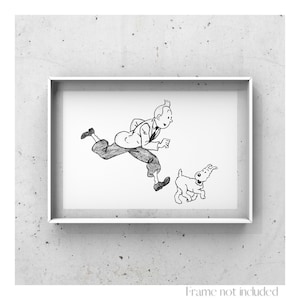 The Adventures of Tintin & Milou Snowy Print Illustration Vintage Drawing Art Sketch Hergé Wall Decor Poster