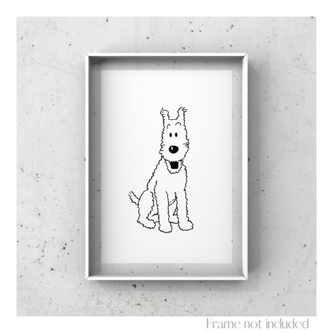 Snowy the Adventures of Tintin Illustration Print Drawing Vintage ...