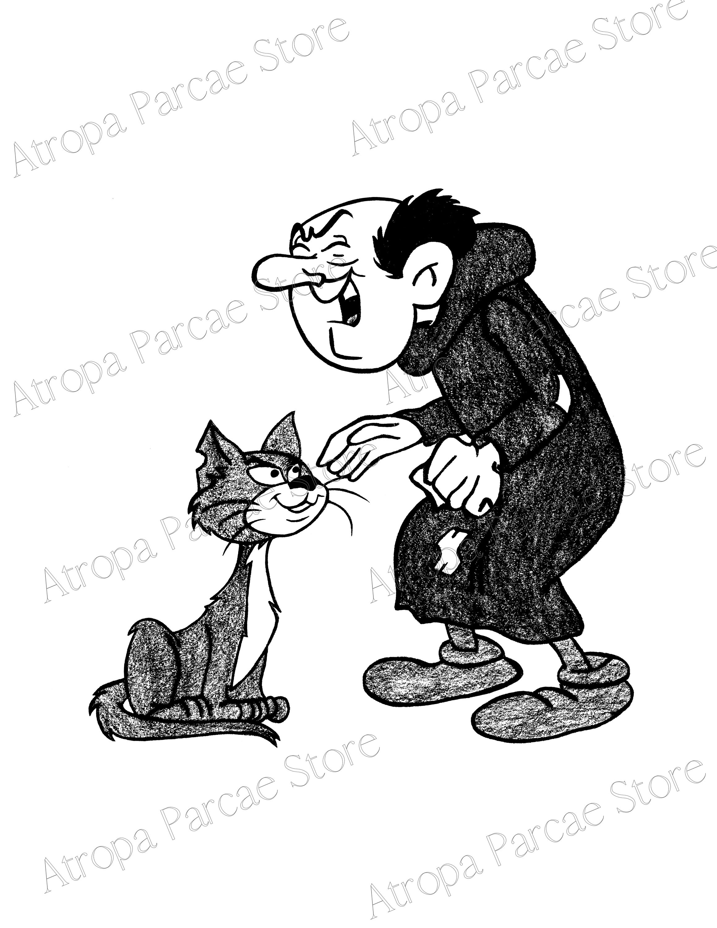 Gargamel & Azrael the Smurfs Print the Smurfs Illustration