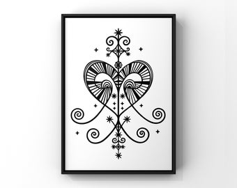 Veve Erzulie Freda Dahomey Voodoo Symbol Print Loa Sigil New Orleans Magic Poster Protection Occultism Haitian African Art Talisman