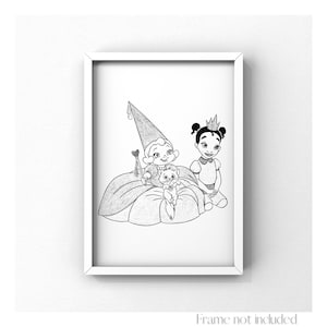 Charlotte & Tiana Print The princess and the frog Portrait Illustration Walt Disney Art Best Friend New Orleans Poster Wall Decor Minimalist
