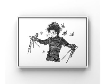 Edward Scissorhands Johnny Depp Tim Burton Illustration Print Edward aux mains d'argent Portrait Drawing Poster Wall Decor Movie