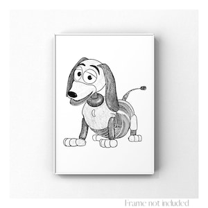 Slinky Dog Print Toy Story Drawing Pet Walt Disney Sketch Animal Illustration Portrait Anime Poster Art 1995