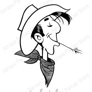 Lucky Luke Print Cowboy Illustration Western Anime Wild West Comics Vintage Art Minimalist Poster Wall Decor Cartoon image 5