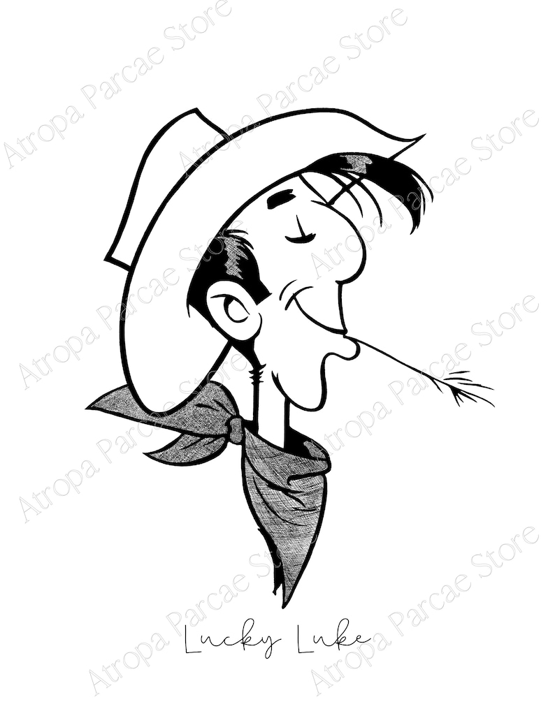 Lucky Luke Print Cowboy Illustration Western Anime Wild West Comics Vintage Art Minimalist Poster Wall Decor Cartoon image 5