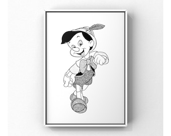 ピノキオプリントウォルトディズニーイラストアニメヴィンテージ描画