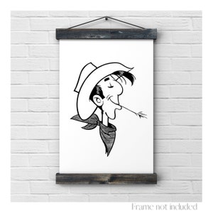 Lucky Luke Print Cowboy Illustration Western Anime Wild West Comics Vintage Art Minimalist Poster Wall Decor Cartoon image 1