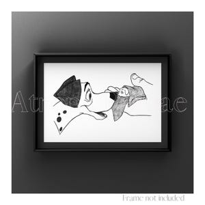 Digital Download Pongo & Puppy Print 101 Dalmatians Drawing Dog Walt Disney Illustration Anime Poster