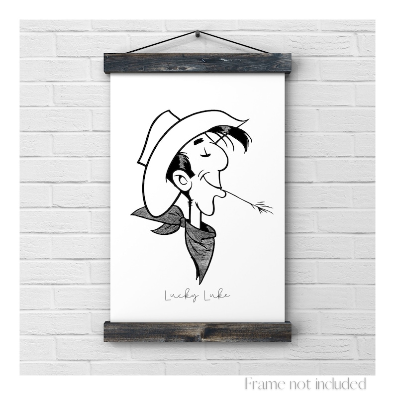 Lucky Luke Print Cowboy Illustration Western Anime Wild West Comics Vintage Art Minimalist Poster Wall Decor Cartoon image 2