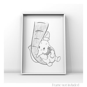 Dumbo & Mom Elephant Print Sketch Walt Disney Illustration Nursery Drawing Baby Animal Wall Art Poster Mrs. Jumbo