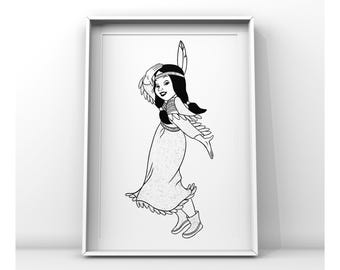 Tiger Lily Print Peter Pan Walt Disney Illustration Neverland J. M. Barrie Drawing Art Sketch Vintage Poster Printable