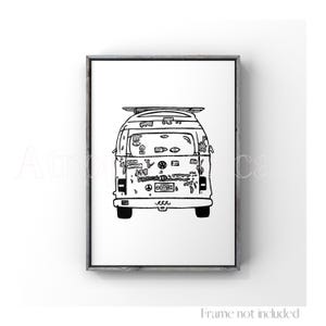 Impresión Twinkie Westfalia Ilustración Volkswagen OBX Dibujo de Outer Banks Póster hippie Dibujo de surfista Furgoneta VW