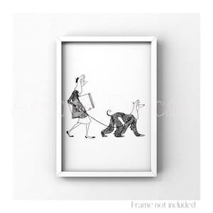 101 dálmatas Lady Artist & Prissy Cien y un dálmatas Walt Disney Perro Mamá Ilustración Impresión Vintage Pet Poster Afgano