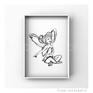 Tinker Bell Fairy Print Peter Pan Walt Disney Illustration Neverland Vintage J. M. Barrie Drawing Art Sketch Vintage Poster Printable
