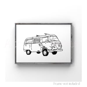 Impresión Twinkie Westfalia Ilustración Volkswagen OBX Dibujo de Outer Banks Póster hippie Dibujo de surfista VW Van Pogues