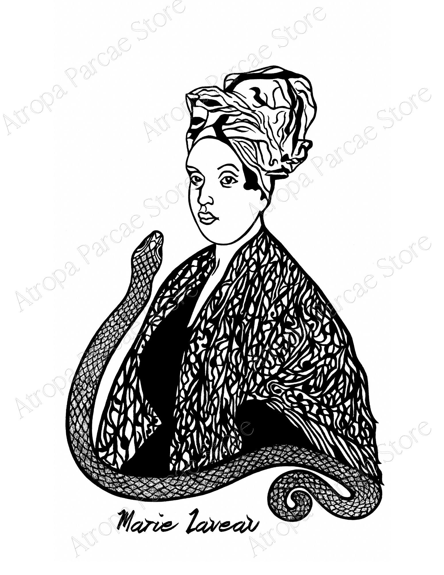 Marie Laveau Portrait Voodoo Priestess Print Witch Drawing New Orleans ...