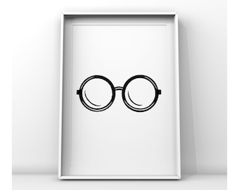 Harry Potter Glasses Print Sorcerer Magic Wizard London Magician Fantasy Poster Calligraphy