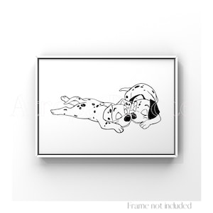 101 Dalmatians Rolly & Lucky Sleeping Puppies Print Walt Disney Illustration Dream Vintage Family Art Animal Poster Pet