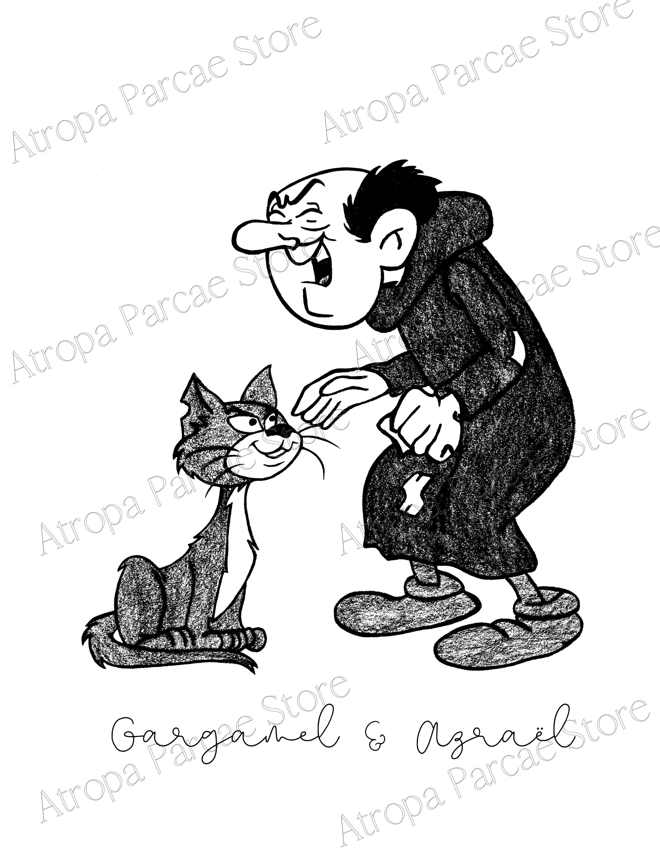 Gargamel & Azrael the Smurfs Print the Smurfs Illustration