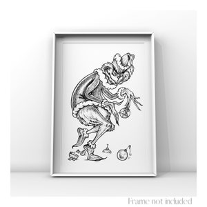 Wie der Grinch Weihnachten gestohlen hat Dr. Seuss Illustration Druck Kunst Skizze Dekoration Zeichnung Retro Jim Carey Portrait Vintage