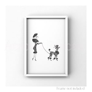 101 Dalmatians Fancy Lady & Coco One Hundred and One Dalmatians Walt Disney Dog Mom Illustration Print standard poodle Vintage Pet Poster