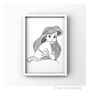Ariel Druck Die kleine Meerjungfrau Zeichnung Prinzessin Walt Disney Skizze Meer Illustration Vintage Anime Ozean Poster Kunst 1989 Sirene