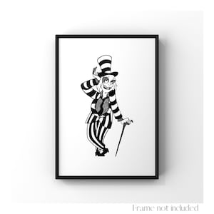Beetlejuice imprimir Tim Burton ilustración anime cómics dibujos animados Betelgeuse terror dibujo cartel pared decoración blanco y negro