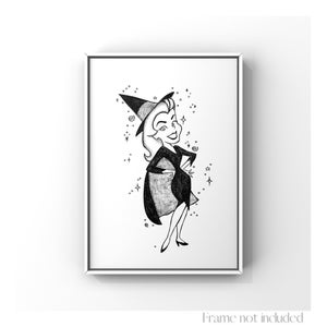 Bewitched Elizabeth Montgomery Samantha Stephens Portrait Illustration Print Wall Decor Witch Poster Vintage Drawing Retro Art 1960