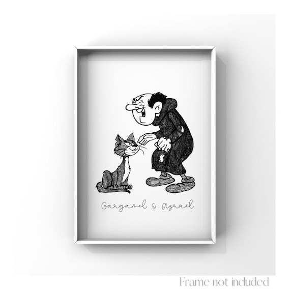 Gargamel & Azrael the Smurfs Print the Smurfs Illustration