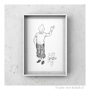 Les Aventures de Tintin & Milou Snowy Illustration Print Drawing Vintage Comics Art Sketch Retro Hergé Poster Wal Decor